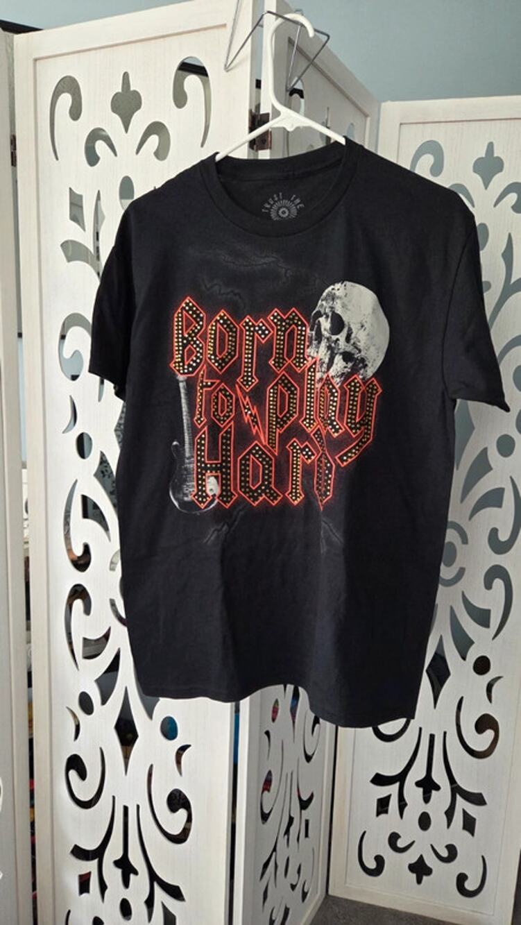 Born to Play Hard Skull Graphic Tee Medium Black Rock Style Studded nwot